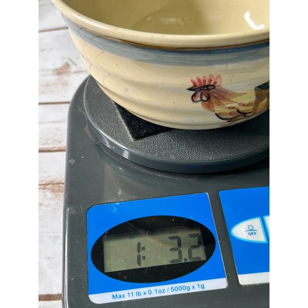Gibson Cereal Bowl Cream Blue Rooster Farmhouse Ribbed Stoneware 6in